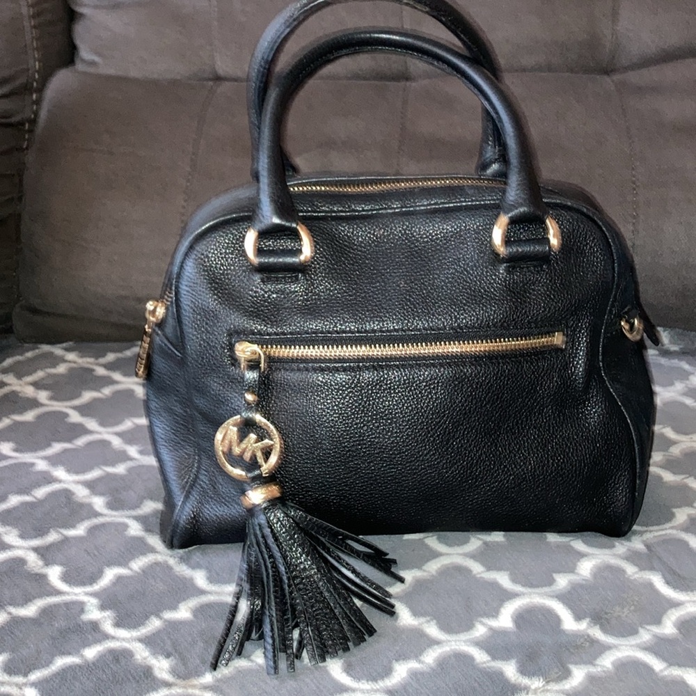 Michael Kors Black Leather Satchel with Gold Accents - Picture 3 of 11